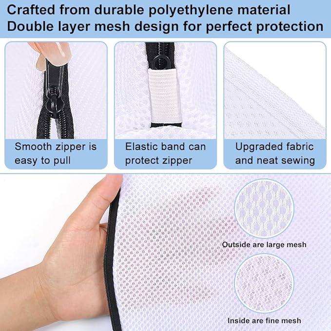 Vivifying Shoe Washing Machine Bag, Set of 2 Durable Mesh Laundry Bag with Zipper for Sneakers, Running Shoes, Sock, Bras and Toys