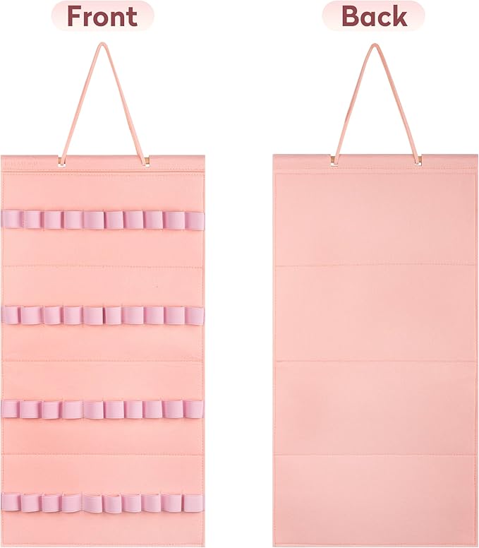 Hanging Headband Holder for Girls, Felt Headband Organizer with 40 Slots (Pink)