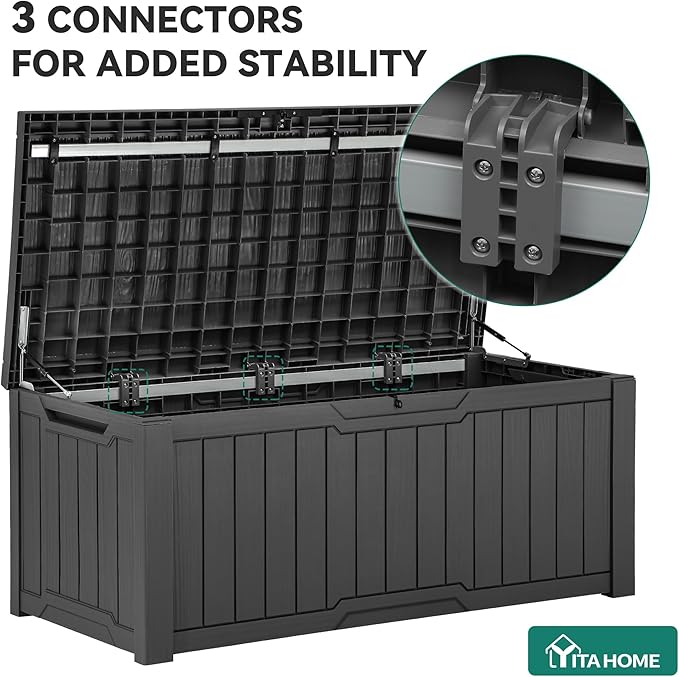 YITAHOME 120 Gallon Large Deck Box, Resin Outdoor Storage Box for Outdoor Pillows, Garden Tools and Pool Supplies, Waterproof, Lockable, Dark Gray