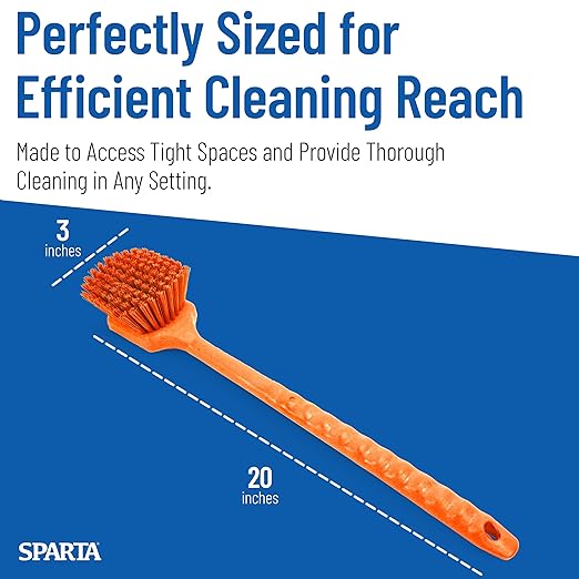 SPARTA 40501EC24 Plastic Large Scrub Brush, Kitchen Brush, Utility Brush With Long Handle For Cleaning, 20 Inches, Orange