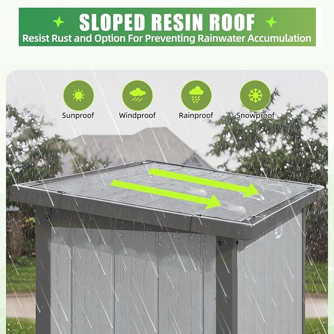 U-MAX Resin Outdoor Storage Cabinet Waterproof with Adjustable Shelves, Vertical Tall Plastic Storage Shed with Reinforced Floor, All Weather Sheds & Outdoor Storage Clearance with Base for Outside