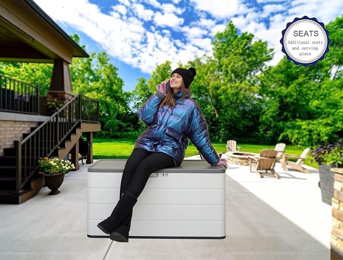 Outdoor Storage Deck Box Waterproof, 100 Gal Pro Large Lockable Patio Storage Bin Chest, Resin Outside Container Seat Bench for Furniture Cushions, Pool Accessories, Garden Tools & Delivery, White