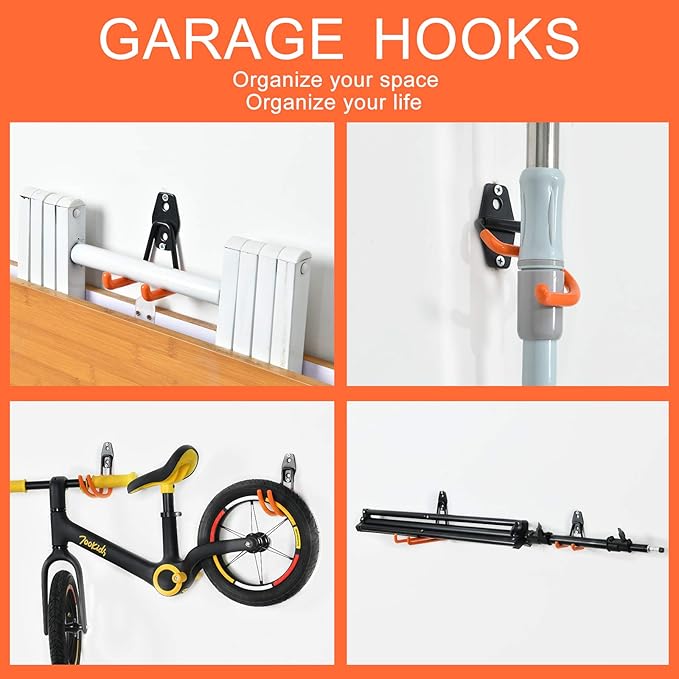 AOBEN Garage Hooks Heavy Duty, Steel Garage Storage Hooks, Utility Tool Hangers and Combinable Wall Mount for Organizing Ladders, Bikes, Hoses, and More Equipment (Large J, 10 Pack)