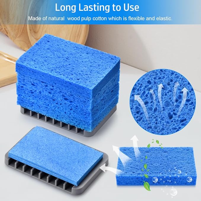 Mcyye 4PCS Compressed Kitchen Sponges for Household Use, Zero Scratch Scrub Dish Sponge Kitchen, Dual Sided Multipurpose Cleaning Sponges for Dishes, Kitchenware, Dishwashing Brushes, Save Space