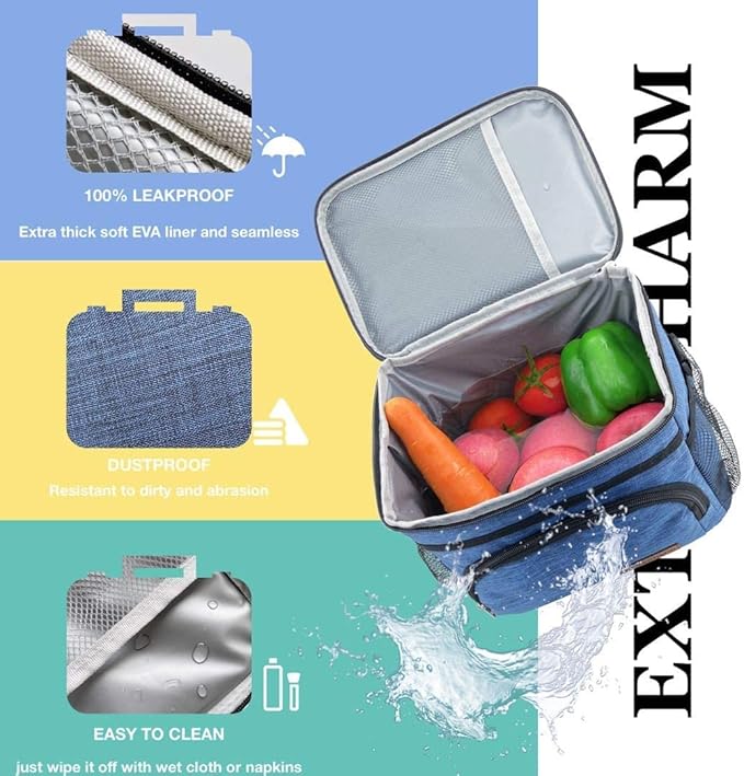 ExtraCharm Insulated Lunch Bag for Women/Men-Reusable Lunch Box for Office Picnic Hiking Beach-Leakproof Cooler Tote Bag Organizer with Adjustable Shoulder Strap for Adults-Floral Foliage
