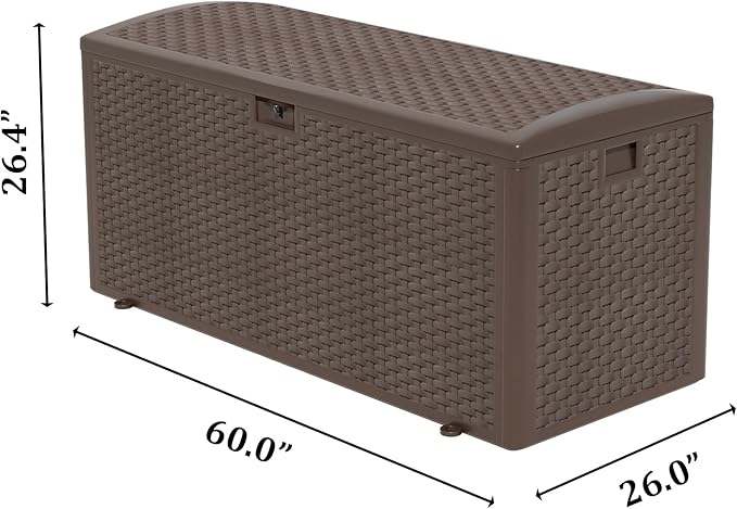 Outdoor Storage Box, 180 Pro Gallon Resin Deck Box Waterproof for Patio Furniture, Garden Tools and Pool Accessories, Lockable UV-Resistant Storage Bin Bench Cabinet for Outside, Brown