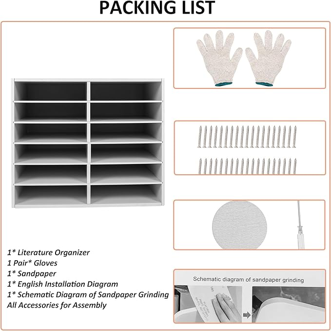 LOYALHEARTDY Literature Organizer, 12 Compartments Paper Storage Cabinet Mail Organizer, 19.3 X 12 X 16 Inch Desktop File Sorter Mail Center Mailbox School Classroom Keepers for Home & Office