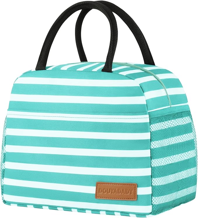 Lunch Bag Women/Men Lunch Box Women/Men (Baby blue+White Stripes)