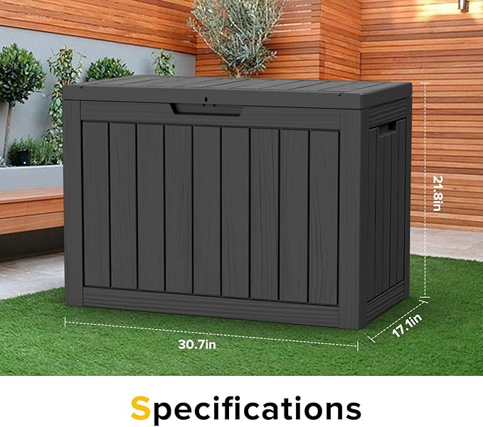Outdoor Storage Deck Box Waterproof,50 Gallon Lockable Patio Package Delivery Bin as Seat, Resin Storage Container Bench for Furniture Cushions, Pool Accessories, Garden Tools, Black