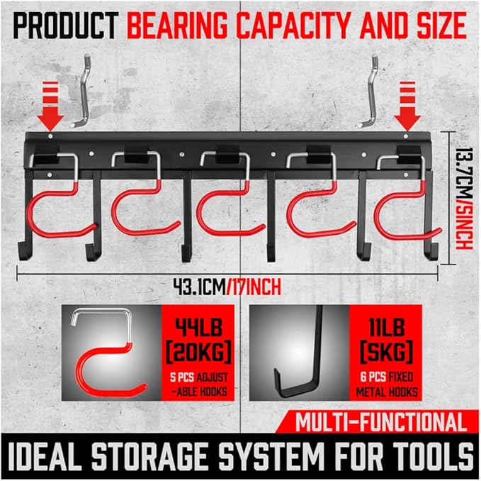 SEDY 68" All Metal Garden Tool Organizer Hooks - Garage Wall Organizer Sturdy Garden Tool Storage System Yard Tool Garage Tool Organizer Wall Mount Shed Organization Shovel Broom Rake Holder