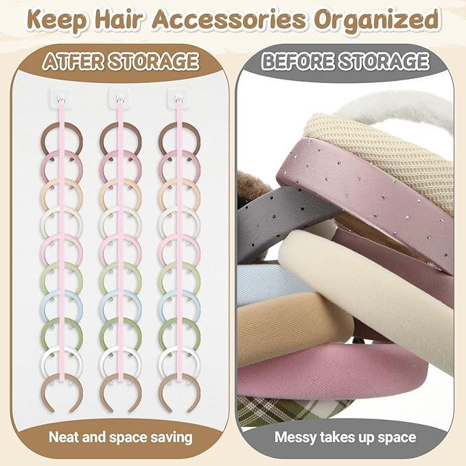 Norme 3 Pcs 3.3FT Extended Headband Holder Organizer Wall Hanging Hairband Storage for Women Hair Hoop Display Headband Hair Accessories Organizer for Bedroom, Dorm & Closet(Pink)
