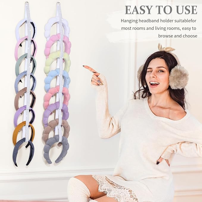 3 PCS Headband Holder Organizer for Girl,Hanging Hairband Storage for Women,Glittering Silver Hair Hoop Display Hair Accessories Organizer Bedroom College Dorm Decor(Glittering Silver)