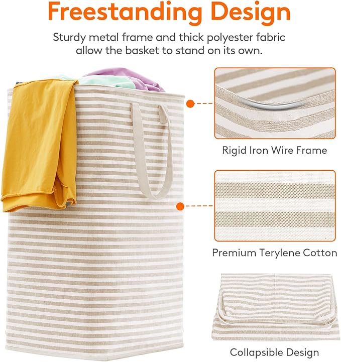 Lifewit 1 Pack Laundry Hamper Large Collapsible Laundry Baskets, Freestanding Waterproof Clothes Hamper with Easy Carry Handles in Laundry Room Bedroom Bathroom College Dorm, Beige, 80L