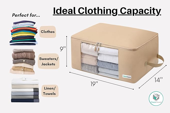 2 Pack Clothing Storage Bags Clothes Organizer folding fabric bags for sweaters, clothing, garment, bedding, quilt, linens, large folding organizers with zip & window, mothproof underbed space savers