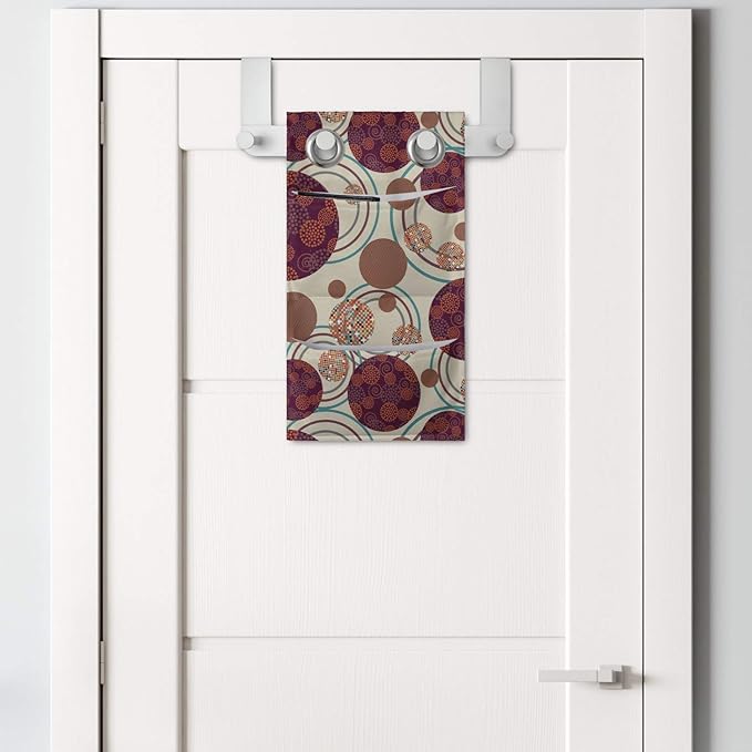 Lunarable Geometric Circle Hanging Pocket Organizer, Ring Spherical Disco Balls Dot and Stripes Swirls Display Print, Printed Polyester Storage Bag with Pockets, 9" x 16", Maroon Beige