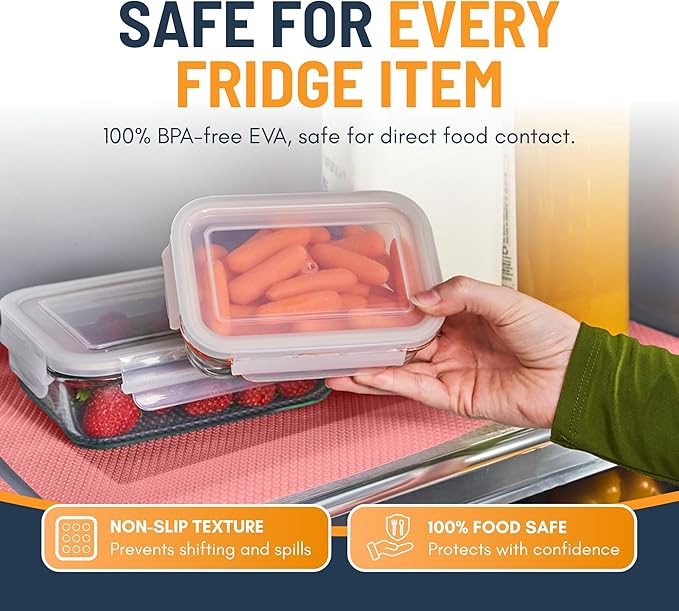 Refrigerator Liners for Shelves (8 Pack) by Linda’s Essentials - Non-Adhesive Shelf or Drawer Liner, BPA-Free Fridge Mats for Kitchen & Cabinets, Easy to Clean, Ideal Household Essentials (Pink)