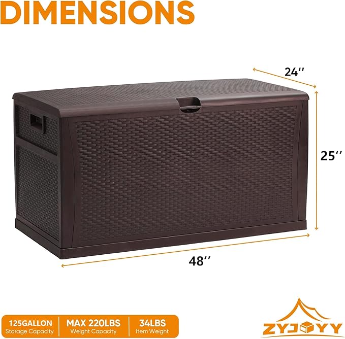 ZYJOYY 100 Gallon Waterproof Large Resin Deck Box, Indoor Outdoor Storage Box Lockabe, Outdoor Organization & Storage Deck Box with Lid for Patio Cushions, Garden Tools, UV Resistant