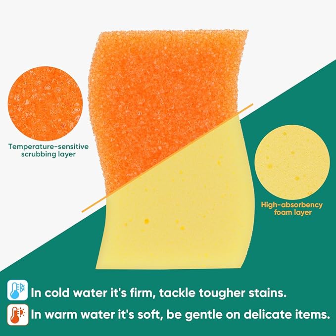 Scrub Sponge, 8 Pack Dual-Sided Temperature-Responsive Scrubber - Non-Scratch - Multipurpose Dish Sponges for Kitchens, Bathrooms, and Outdoor Use - S Shape