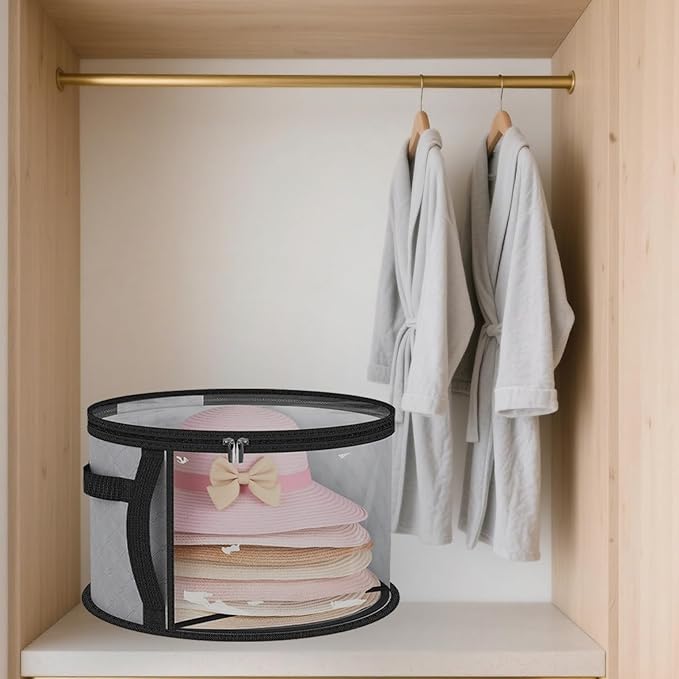 Oversized Clear Hat Organizer Bag for Travel and Storage, Ultra-large Capacity Caps Cowboy Hat Organizer for Closet With Handles, Hat Box Storage for Women & Men (Grey)
