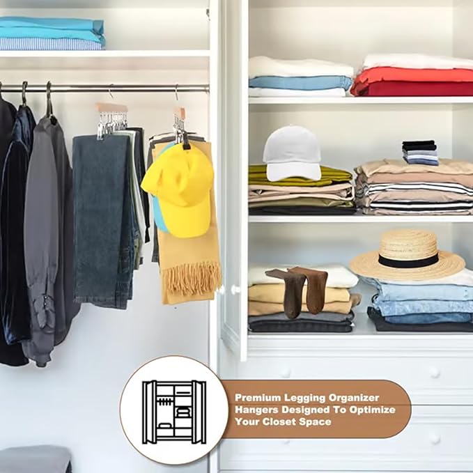 Closet Organizer with 10 Clips - Space Saving Hanging Closet Organizer, Legging Organizer for Closet Hanging, 360° Rotating Metal Clips with Silicone Lining for Hat Sock Clothes (1 Sets-B)