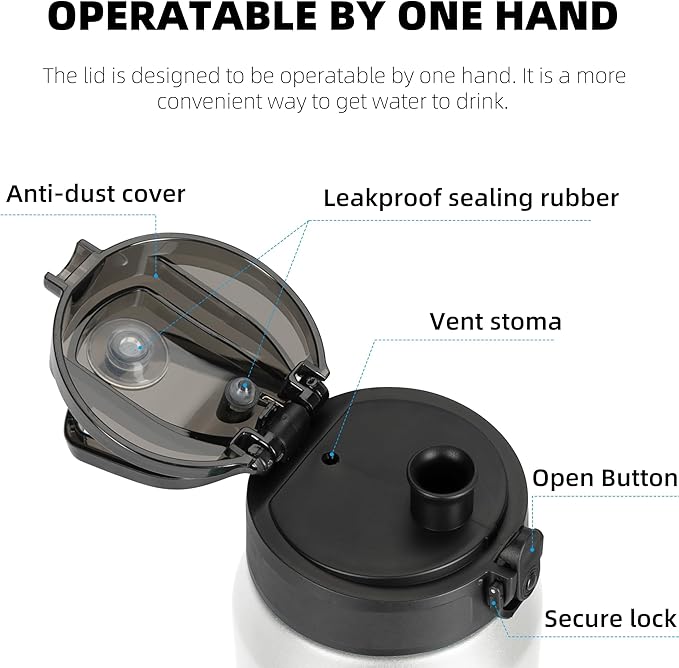 Fanhaw 24 oz Insulated Stainless Steel Water Bottle with Anti-Dust Chug Lid, Leakproof Vacuum Metal Bottle for Kids, Women & Men (White Black)