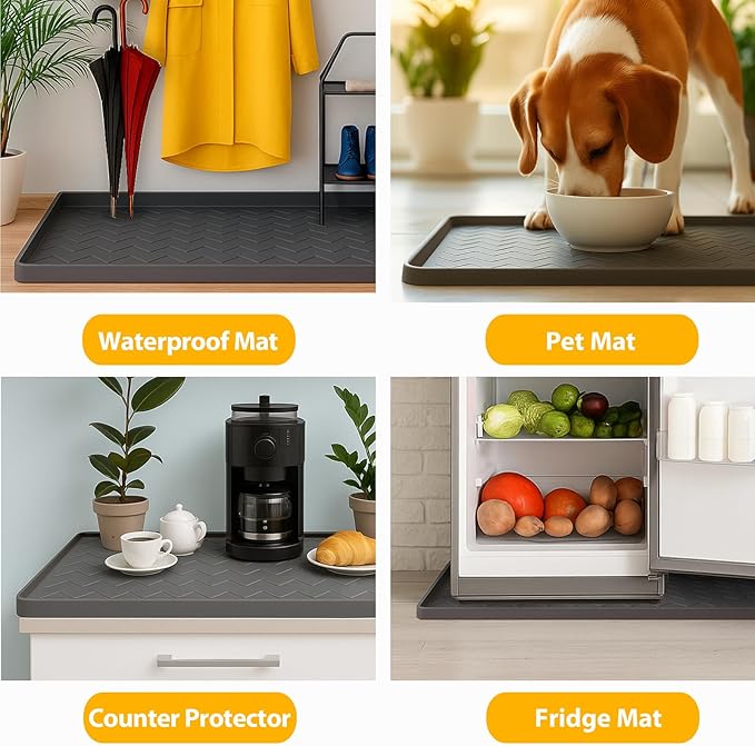 TigeJoy Under Sink Mats for Kitchen Waterproof, Leak-Proof Silicone Mat Sink Protector and Cabinet Liner, Kitchen Essentials Organizer and Storage 31" x 22" Light Grey