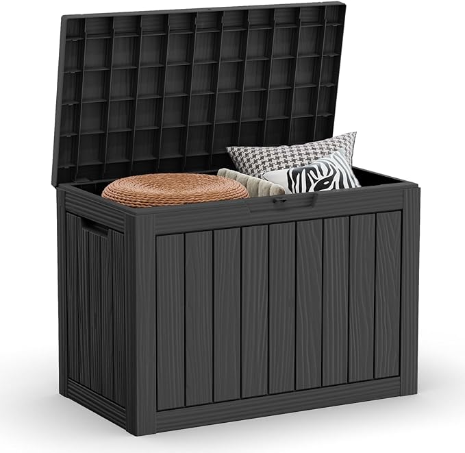 Outdoor Storage Box 45GAL Waterproof Resin Deck Box,UV-Resistant Lockable Package Delivery Bin for Garden Tools,Large Patio Outside Cushions,Pool Accessories Supplies,Chest,Furniture,Black