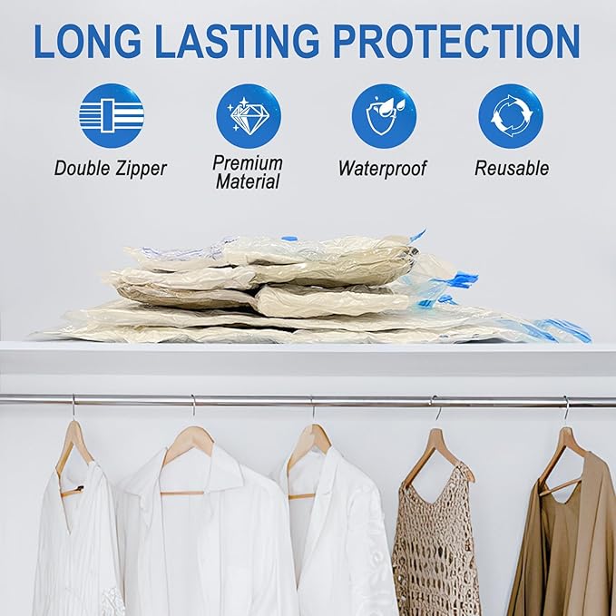 Vacuum Storage Bags with Hand Pump, Plastic Packaging Bags, 80% Space Saver Vacuum Seal Bags for Clothing, Travel Lugggage, Blankets, Comforters, 10 Small