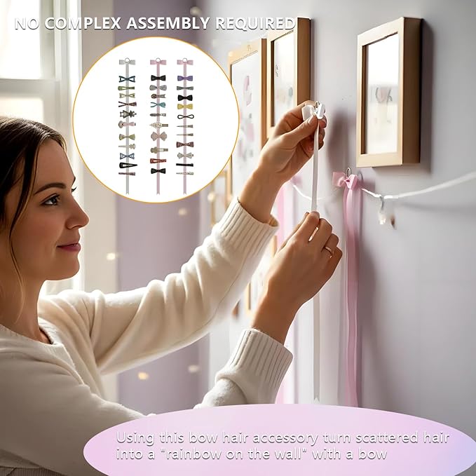 4-Pack Bow Holder & Hair Clips Organizer, Wall Hanging Storage for Alligator Clips & Barrettes, Hair Accessories Organizer for Women Girls Bedroom College Dorm Decor (White & Pink)