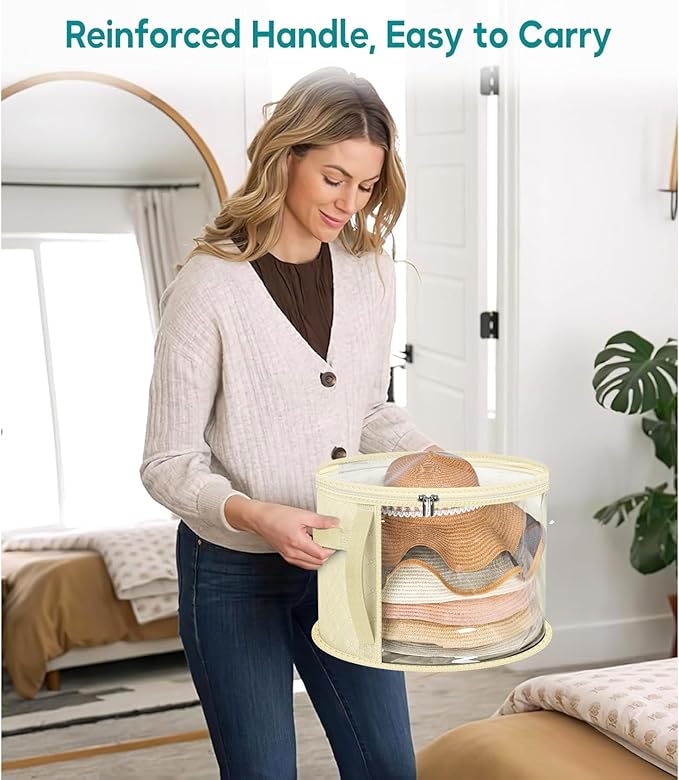 AOODA Oversized Clear Hat Storage Bag for Women, Holds up to 7 Caps Cowboy Hat Organizer for Closet, Wide Brims Hat Case with Carrying Handles (Yellow)