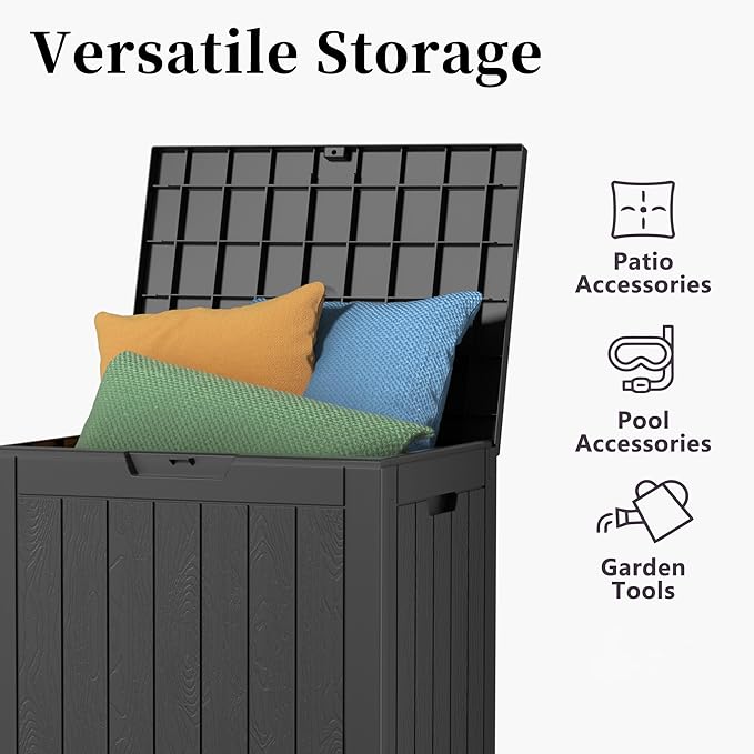 EasyUp 31Gallon Outdoor Deck Box Waterproof,Indoor and Outdoor Storage Box,Resin Storage Bin for Patio Furniture Cushions Garden Tools,UV Resistant（Black）