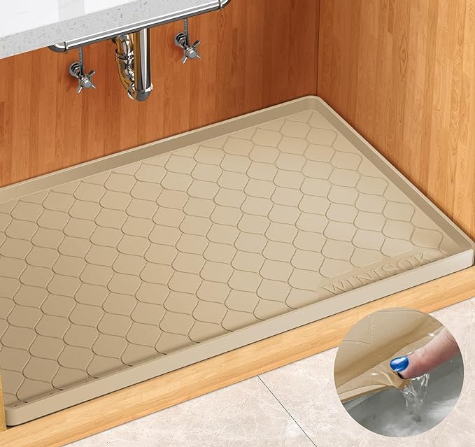 Silicone Under Sink Mat 37" x 22", kitchen Essentials and Gadgets, Shelf liner and Cabinet Protector, Home Organizers and Storage, Waterproof Bathroom Tray