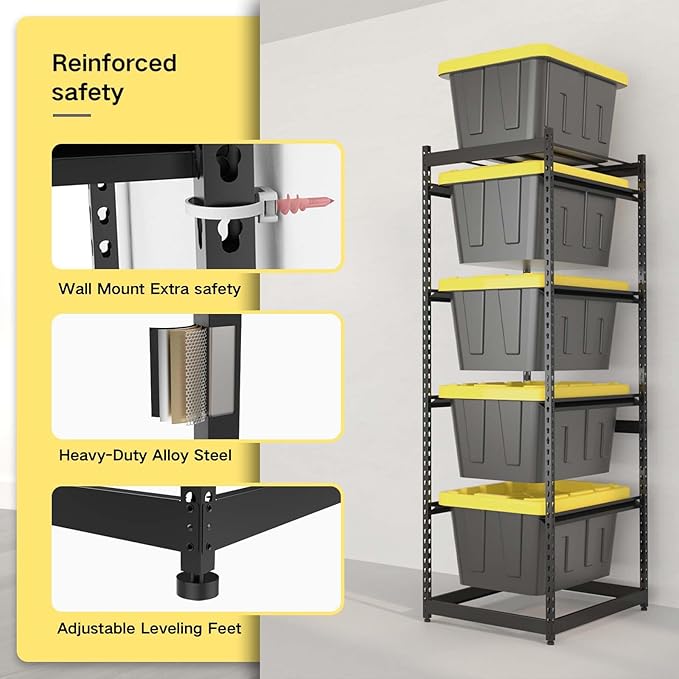 27 Gallon Tote Storage Rack, Heavy-Duty Storage Bin Rack Organizer, 5-Tier Standing Storage Bin Shelves, 250 lb Capacity, Maximize Space for Garage, Warehouse, Utility, 2 Pack Pro(Totes Not Included)