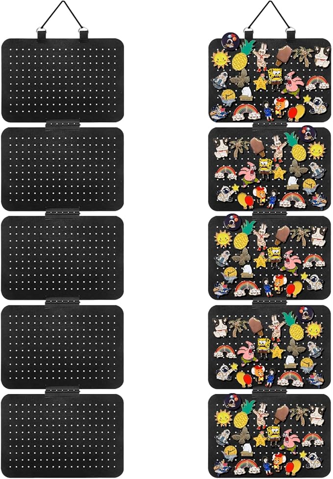 Hanging Enamel Lapel Pin Organizer with 5 Loose-leaf Board Pieces, Removable Hanging Brooch Pin Storage Display Pages, Enamel Pin Display Panels for at Least 210 Pins (Removable)