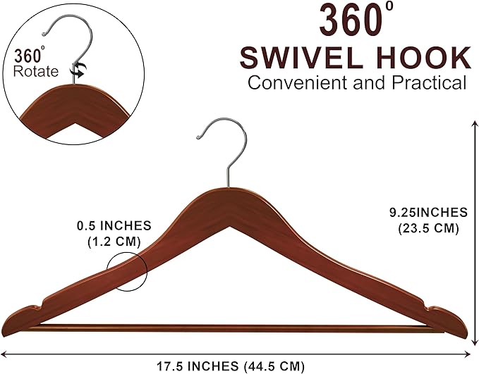 Utopia Home Premium Wooden Hangers 30 Pack - Durable & Slim Coat Hanger - Suit Hanger with 360-Degree Rotatable Hook - Wood Hangers with Shoulder Grooves (Cherry Color)