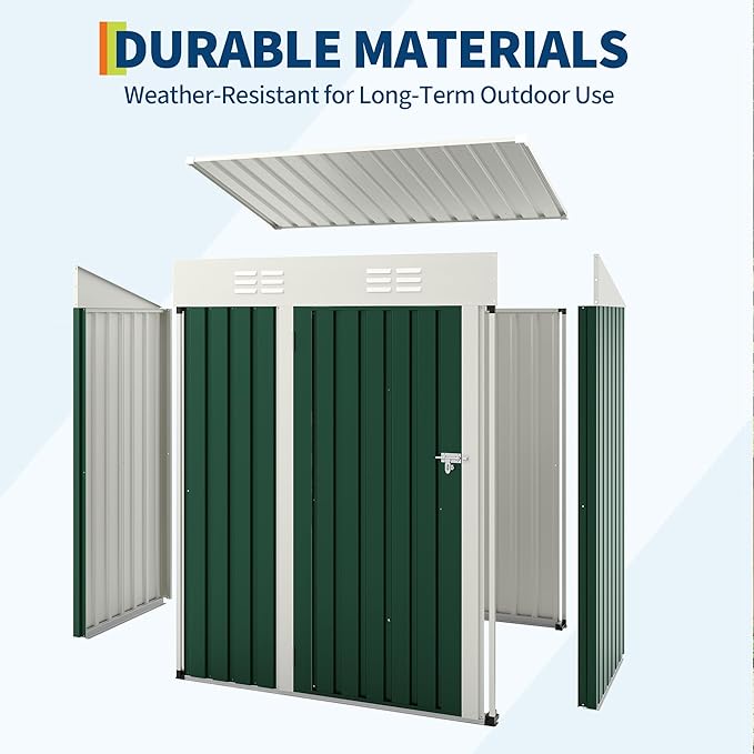 5x3FT Shed & Outdoor,Storage Shed with Lockable Door,Anti-Corrosion Storage House with Sloping Roof for Backyard Outdoor Patio(Green)