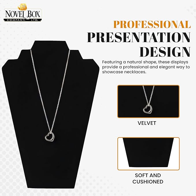 Novel Box 2 Pack Black Velvet Necklace Display Stands 8 1/4 W x 12 1/2 H Inches - Jewelry Stand Necklaces Organizer for Women - Elegant Necklace Easels for Craft Shows, Selling & Personal Use