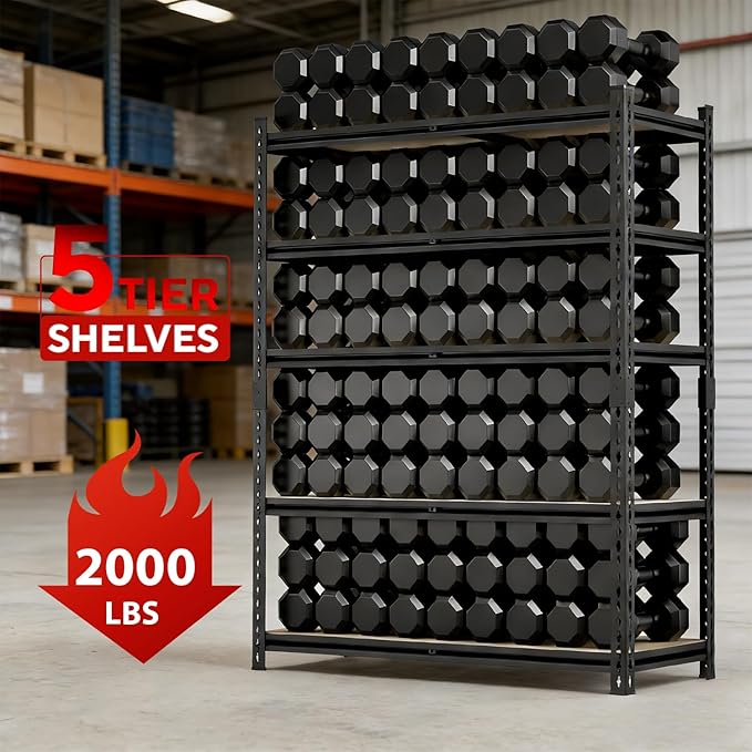 36.12"W: Father&I 5-Shelf-Storage-Rack Industrial Metal+Wood Garage/Kitchen Shelves Steel Utility Stand Shelving Unit Adjustable Heavy-Duty Shed/Closet/Pantry Organizer 72"h*36.12W*16d, Black