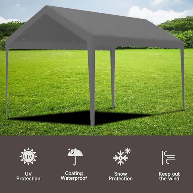 Carport Replacement Canopy, Replacement Top Cover for 10' x 20' Carport Frame, 180G PE Fabric Waterproof & UV Protected Tarp with Ball Bungees, Grey (Only Top Cover, Frame is not Included)