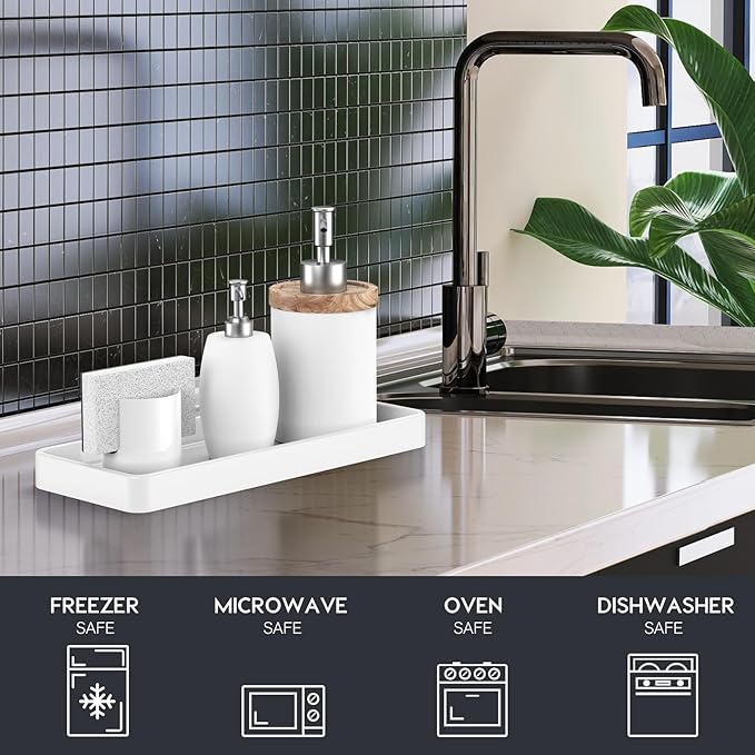 Gurygo 2 Pack 12" Countertop and Vanity Tray - Kitchen Tray for Soap Bottles - Rectangular Vanity Tray for Bathroom - Vanity Trays Kitchen Soap Dispenser Tray,White