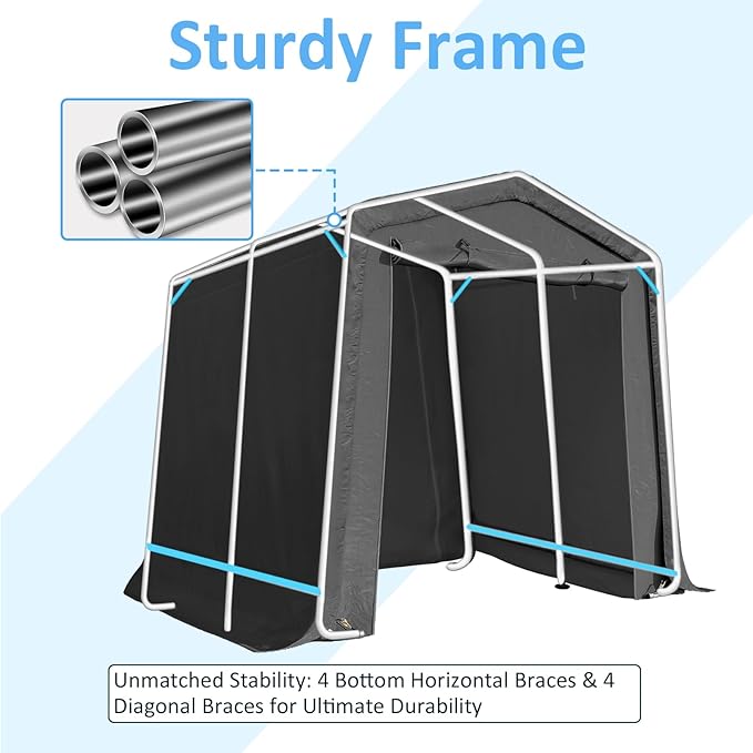 CHARMELEON 8x8FT Heavy Duty Outdoor Storage Shelter,Portable Garage Shelter for Garden Tool Motorcycle Bike,All-Steel Metal Frame Storage Tent with Dual Doors&Thickened Fabric (Dark Gray)