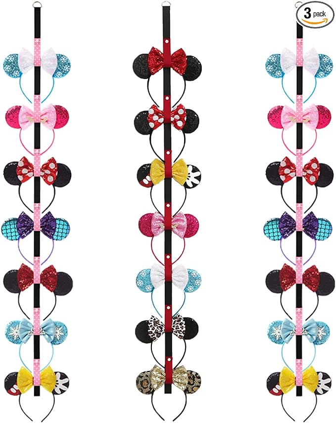 Fancheer 3Pcs Mouse Ears Headband Holder Hair Accessories Storage Headpiece Hanger Organizer Hanging Wall Display Decor