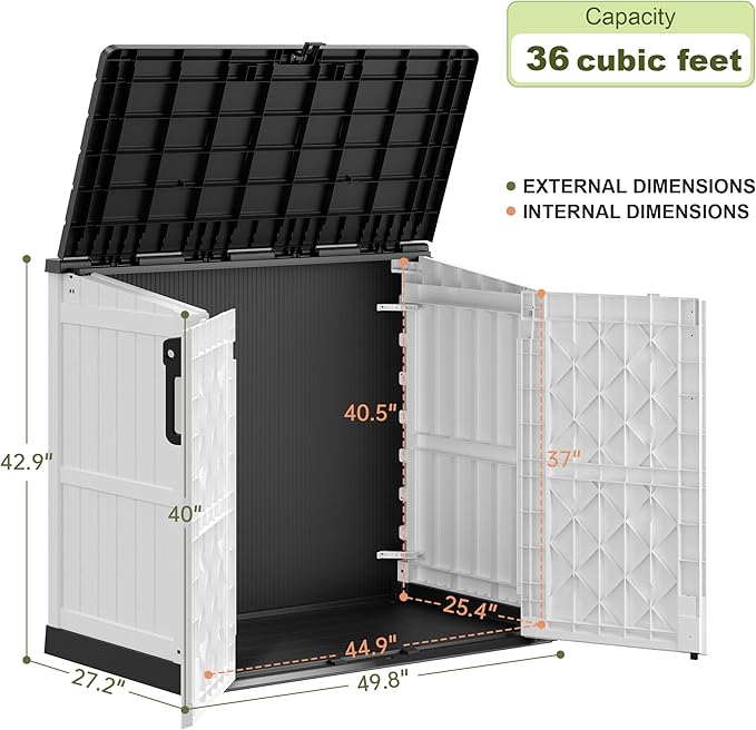 Plastic Outdoor Storage Shed, 36 Cu Ft Waterproof Outdoor Storage Cabinet with Dual Lock Door for Backyard, Patio, Garage, Garden to Store Tools & Accessories, Wood-Grain（Light Grey