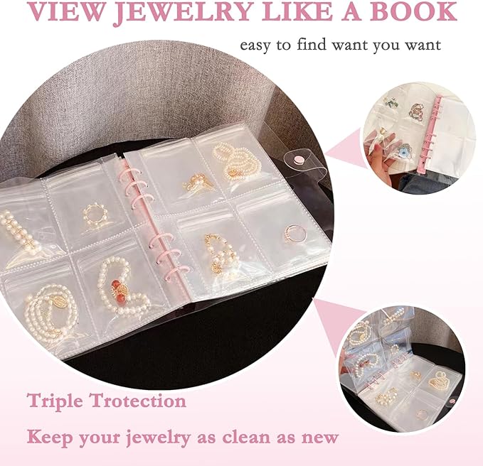 Travel Jewelry Organizer Book, High Capacity Clear Jewelry Storage Book with Portable Thick PVC Pouches,Jewelry Organizer Bags for Earrings Necklace and Rings