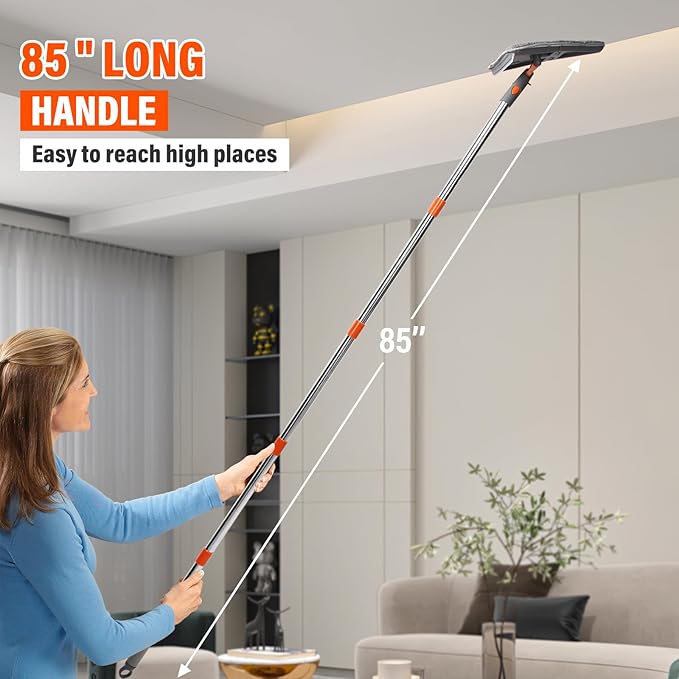 Wall mop Cleaner with 8 Replacement Pads,Wall Cleaning mop with Extension Pole 29" to 85",360° Folding Rotating Baseboard Cleaner Tool with Long Handle for Painted Walls, Window, Floor,Ceiling