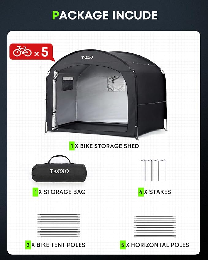 Bike Storage Shed Tent,Bike Cover Waterproof Outdoor Storage Shed with 30% More Top Storage Space for 4-5Bikes,Portable Bicycle Shelter for Motorcycle,Garden Tools,Lawn Mower