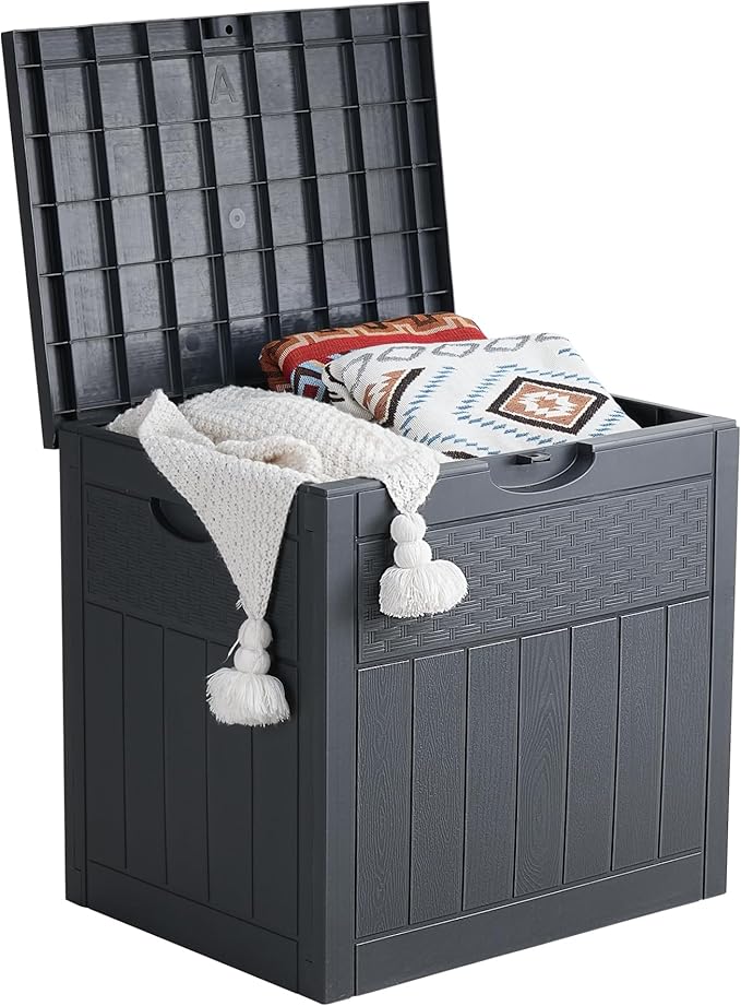 EHHLY 33 Gallon Deck Box, Small Outdoor Storage Box Waterproof, Lockable Secure Package Bin Delivery Box for Outside Front Porch, Patio Cushions Storage Box, Delivery Driver Snack Box for Porch, Grey