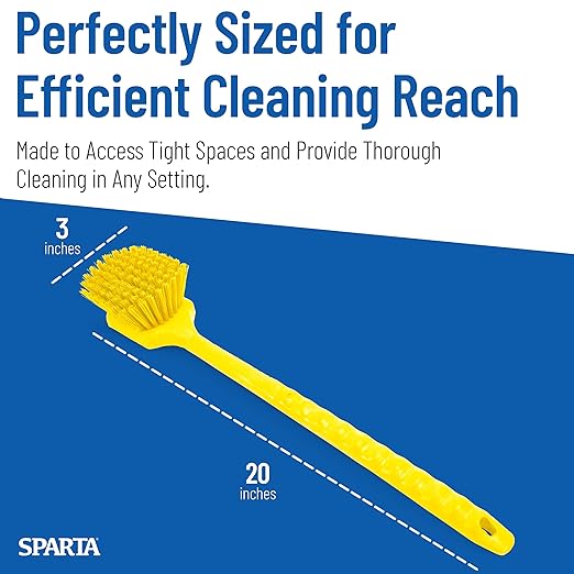 SPARTA 40501EC04 Plastic Large Scrub Brush, Kitchen Brush, Utility Brush With Long Handle For Cleaning, 20 Inches, Yellow