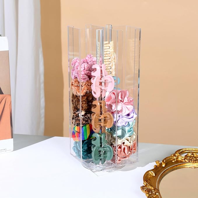 OAOLEER Acrylic Scrunchie Holder Claw Clip Organizer, Hair Ties Display Stand, 4 Tier Hair Accessories Organizer Storage for Bracelets Bangle Watches (Type-B)