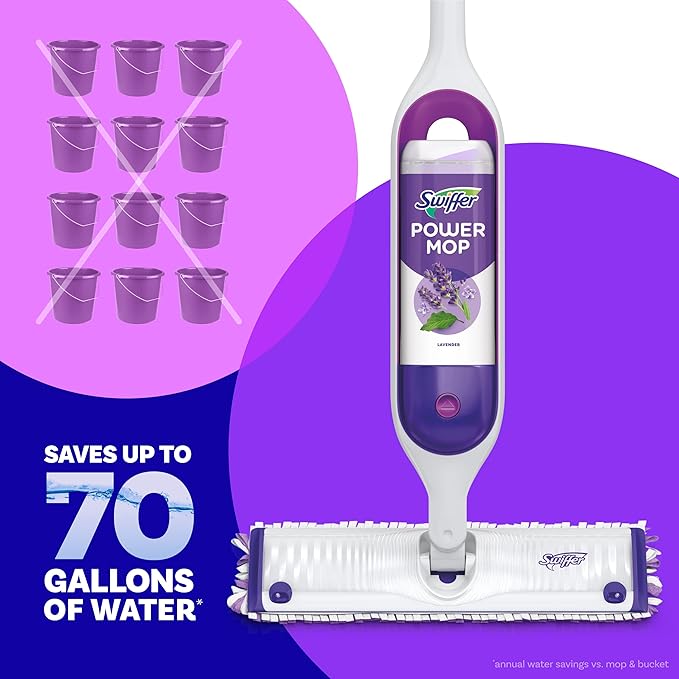Swiffer Power Mop Refill Pack, Floor Cleaner for Mopping Tile, Vinyl, Laminate, Wood in Home, Bathroom, Kitchen, All Purpose Multi-Surface Cleaning, 5 Pads + 1 Lavender Solution (Pack of 2)